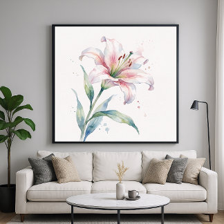 Lelie Bloem - Waterverf Schilderstijl Kunst Poster