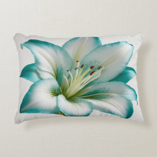 Lelie turquoise-witte bloem gooi kussen