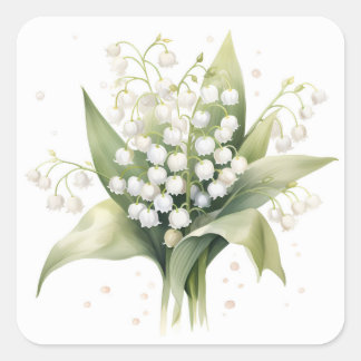 Lelie van de vallei Bloem Bos Boeket Vierkante Sticker