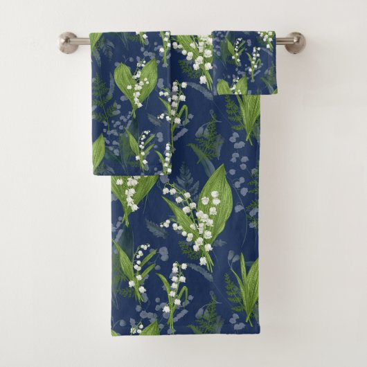 Lelie van de Vallei Donkerblauwe achtergrond Bad Handdoek (Insitu)