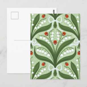 Lelie van de vallei en lieveheersbeestjes symmetri briefkaart