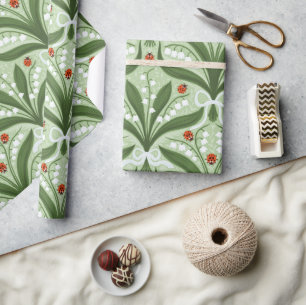Lelie van de vallei en lieveheersbeestjes symmetri cadeaupapier