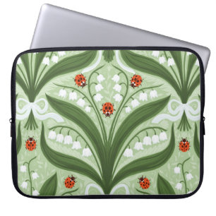 Lelie van de vallei en lieveheersbeestjes symmetri laptop sleeve