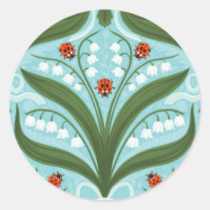 Lelie van de vallei en lieveheersbeestjes symmetri ronde sticker