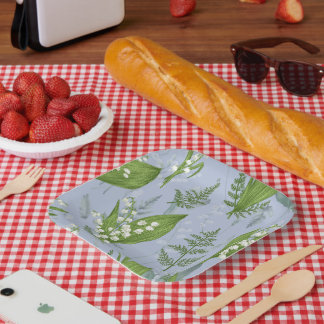 Lelie van de vallei met varens | Licht blauw Papieren Bordje