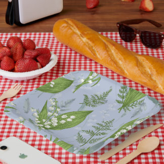 Lelie van de vallei met varens | Licht blauw Papieren Bordje