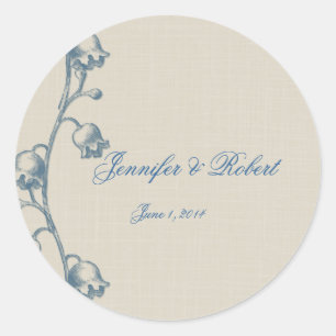 Lelie van de vallei op linnen envelopzegel ronde sticker