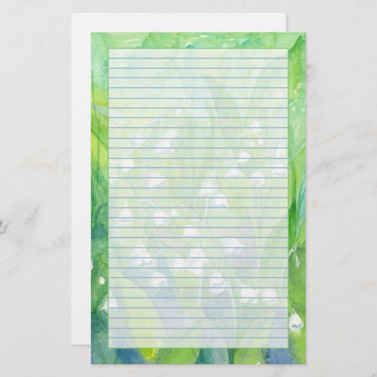 Lelie van de Valley Waterverf Flowers Lined Briefpapier (Voorkant / Achterkant)
