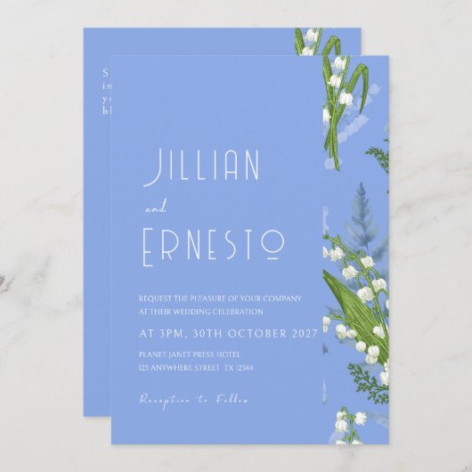 Lelie van Vallei | Lichtblauwe vaste stof met witt Kaart (Voorkant / Achterkant)