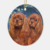 Lelies 5 - Twee Ruby Cavaliers Keramisch Ornament (Links)