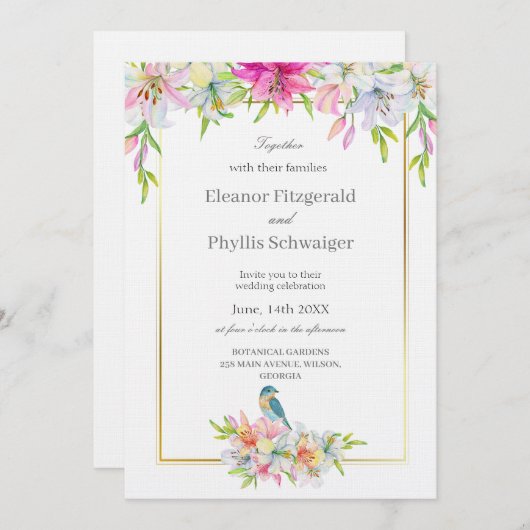 Lelies Bird Waterverf huwelijksuitnodiging Kaart (Voorkant / Achterkant)