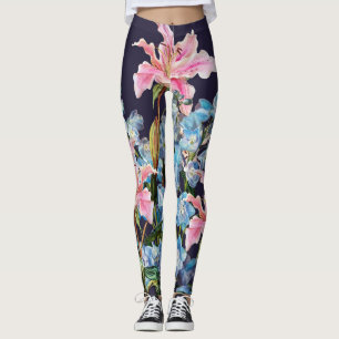 Lelies, delphiniums grens: waterverf schilderij. leggings