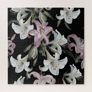 Lelies, roze wit, bloemmotief. legpuzzel