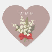 Lelietje-van-dalen bloemboeket aangepaste naam  hart sticker (Voorkant)