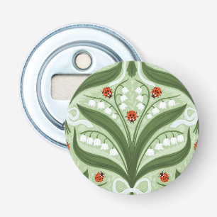 Lelietje-van-dalen en lieveheersbeestjes symmetrie button flesopener