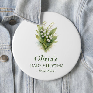 Lelietje-van-dalen Witte Bloemige Baby Shower Ronde Button 6,0 Cm