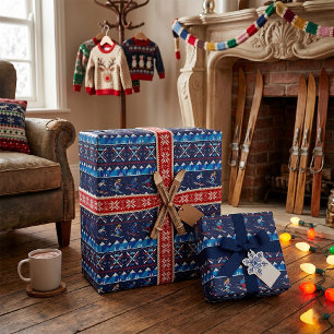 Lelijk Kerst Skihoutmotief Vakantie Cadeaupapier