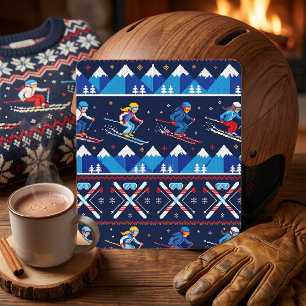 Lelijk Kerst Skihoutpatroon Vakantie  Vierkante Sticker