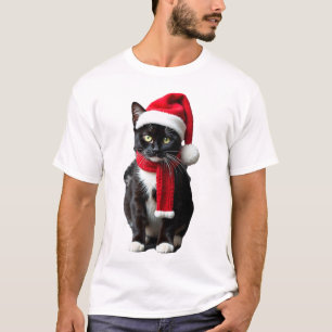 Lelijk Kerstmis Zwarte Kat Kerstman Hoed Sjaal Vak T-shirt