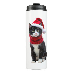 Lelijk Kerstmis Zwarte Kat Kerstman Hoed Sjaal Vak Thermosbeker