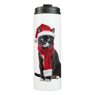 Lelijk Kerstmis Zwarte Kat Kerstman Hoed Sjaal Vak Thermosbeker