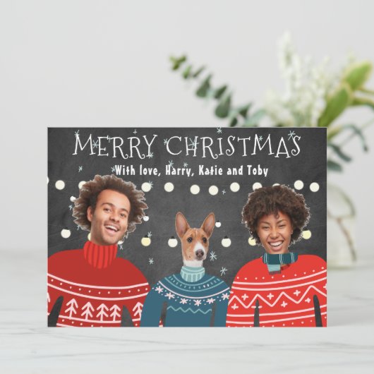 Lelijk T-shirt Familie Kerstkaart, Grappige Kerstk Feestdagenkaart (Staand voorkant)