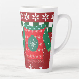 Lelijk Trui Sneeuwvlok Patroon Rood Groen Latte Mok
