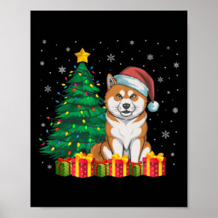 Lelijke Akita Inu Santa Hat Kerstverlichting Honde Poster