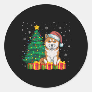 Lelijke Akita Inu Santa Hat Kerstverlichting Honde Ronde Sticker