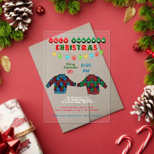 Lelijke Argyle trui en kerstverlichting Acryl Uitnodigingen