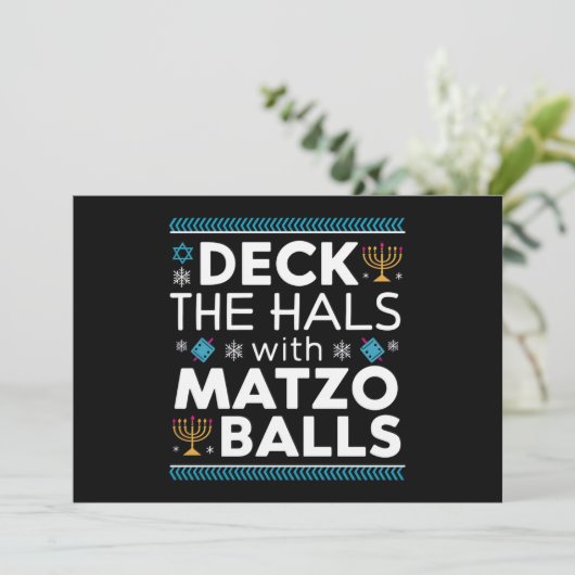 Lelijke Chanoeka Deck Hall met Matzo Ball Chanoeka Kaart (Staand voorkant)
