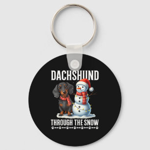 Lelijke Dachshund Kerst door de Sneeuw Cadeau Kers Sleutelhanger