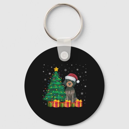 Lelijke Duitse Wirehaired Pointer Santa Hat Kerstm Sleutelhanger (Voorkant)