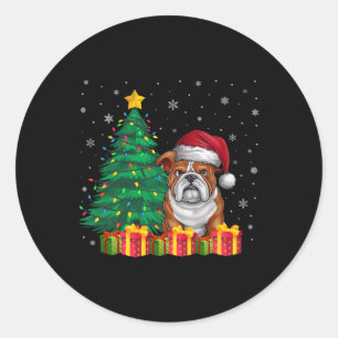 Lelijke Engelse Bulldog Santa Hat Kerstverlichting Ronde Sticker