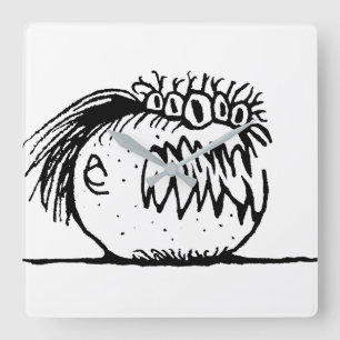 Lelijke fantasiemonstertekening vierkante klok