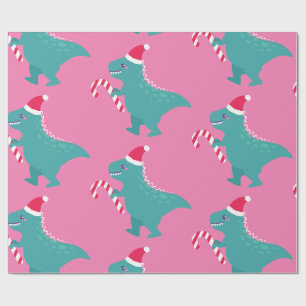 Lelijke kerst dinosaurus Trex sneeuwvlokken winter Cadeaupapier