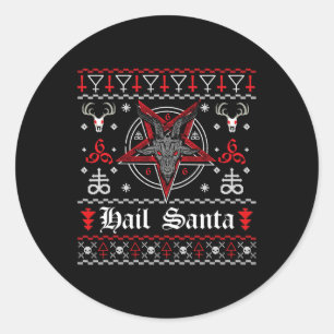 Lelijke kerst trui hail Santa Pentagram Xmas S Ronde Sticker