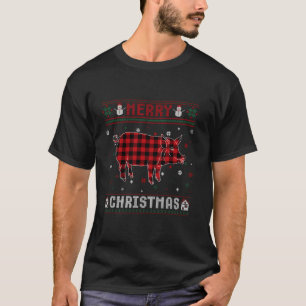 Lelijke kerst trui varken buffel geruite rode Xmas T-shirt