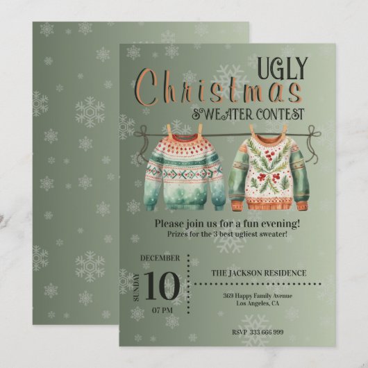 Lelijke kerst trui wedstrijd uitnodigingen op maat (Voorkant / Achterkant)