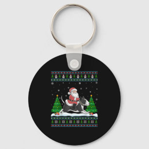 Lelijke Kerstboom Kerstman Ridende Rat Terrier Hon Sleutelhanger