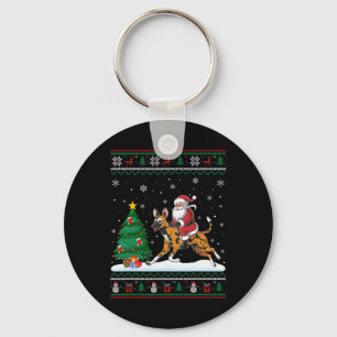 Lelijke kerstboom licht Santa Riding Afrikaanse Wi Sleutelhanger