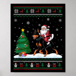 Lelijke kerstboom licht Santa Riding Doberman Pi Poster