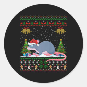 Lelijke kerstboom Verlicht Kerstman Hoed Rat Kerst Ronde Sticker