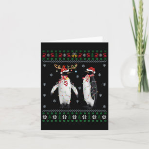 Lelijke kerstboom verlicht kerstmuts pinguïn vogel kaart
