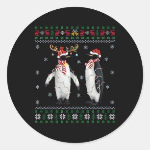 Lelijke kerstboom verlicht kerstmuts pinguïn vogel ronde sticker