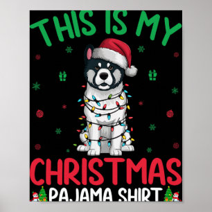 Lelijke kerstboom verlicht Santa Akita Dog Christm Poster