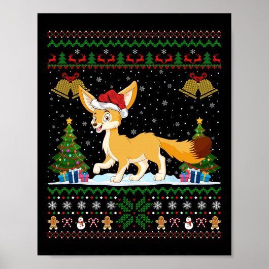 Lelijke kerstboom Verlicht Santa Hat Fennec Fox Ke Poster (Voorkant)