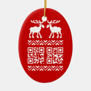 Lelijke kerstkeuken QR Code Happy Nieuwjaar! Keramisch Ornament