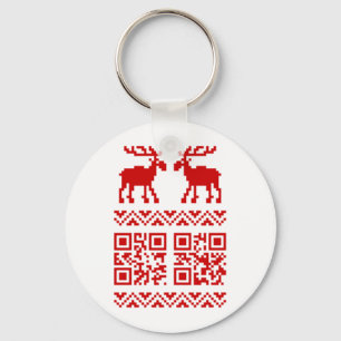 Lelijke kerstkeuken QR Code Happy Nieuwjaar! Sleutelhanger