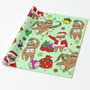 lelijke kerstman-kerstman-luiaard cadeaupapier